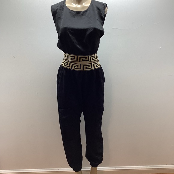 Cien Size Medium Black Satin 2Pc Pant Set With Geometric Elastic Waist. Preloved - Picture 2 of 8